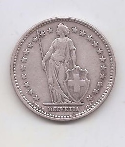 SUIZA DEL AÑO 1920 DE 2 FRANCOS